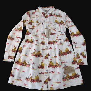 Wrangler Girl's Long Sleeve Desert Printed Western Snap Dress White 112367397